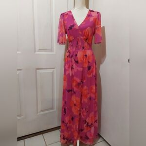 🌺 Like New London Times Vibrant Pink and Orange Floral Maxi Dress